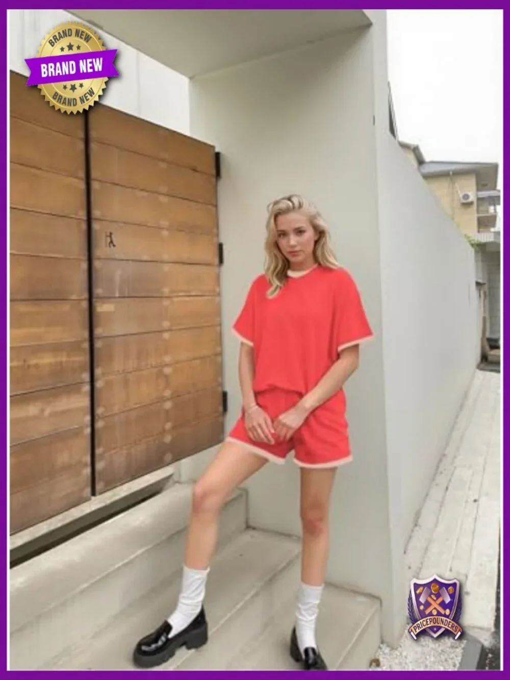 Women 2 Piece Shorts Set Ribbed Lounge Matching Outfits Crewneck Short Sleeve